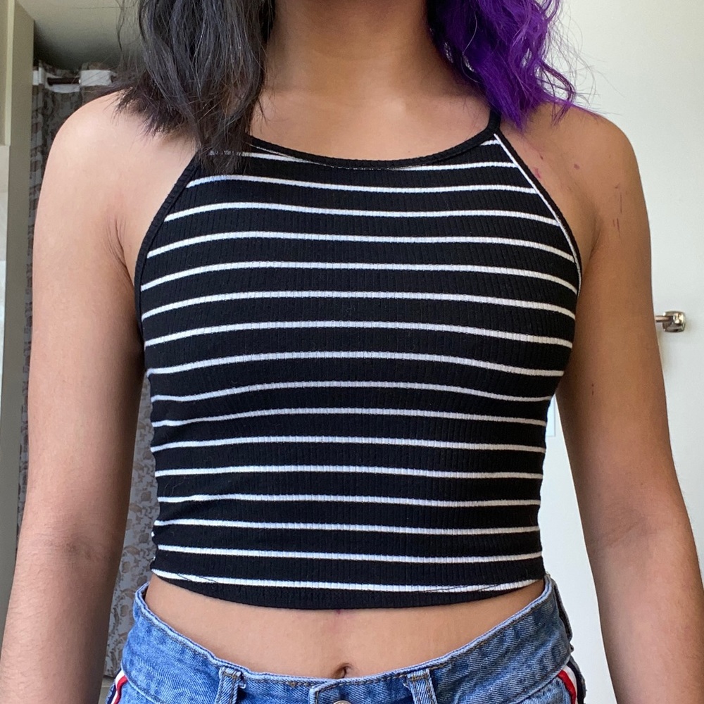 Striped Cropped Racerback Tank